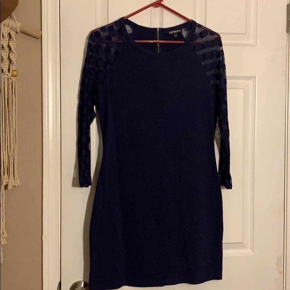 Sheer sleeve navy dress